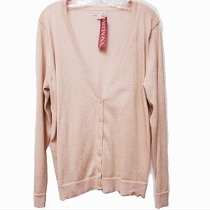 Merona Light Peach Shimmer Vneck Button-Front Cardigan Size XXL